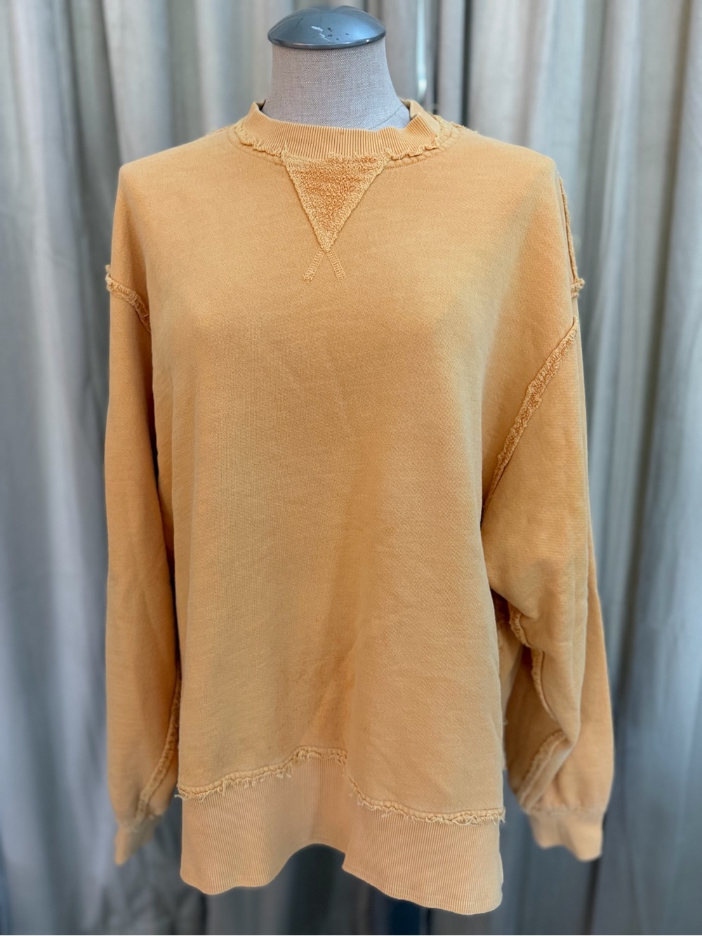 Dr. Collectors XL Relaxed Distressed Crewneck Sweatshirt in Mustard Yellow